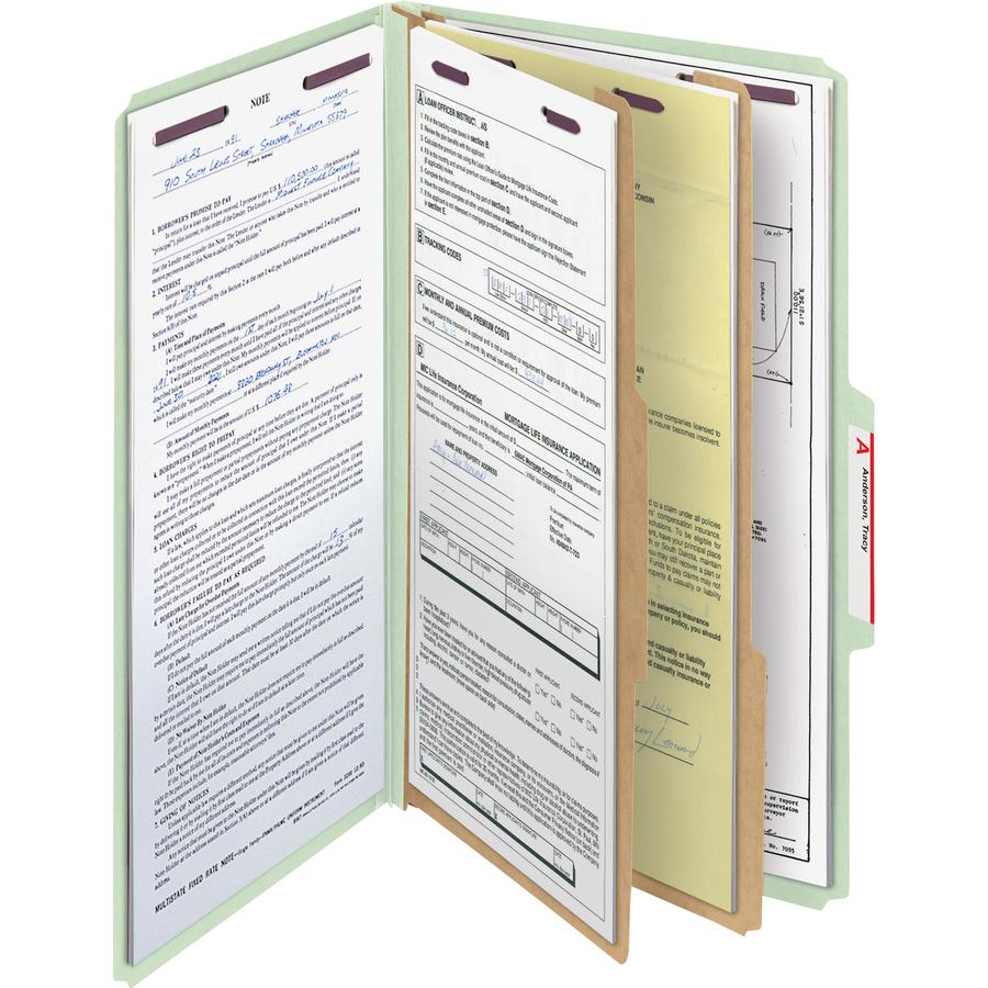 Smead SafeSHIELD 2/5 Tab Cut Legal Recycled Classification Folder - 8 1/2" x 14" - 2" Expansion - 2 x 2S Fastener(s) - 2" Fastener Capacity for Folder - Top Tab Location - Right of Center Tab Position. Picture 7