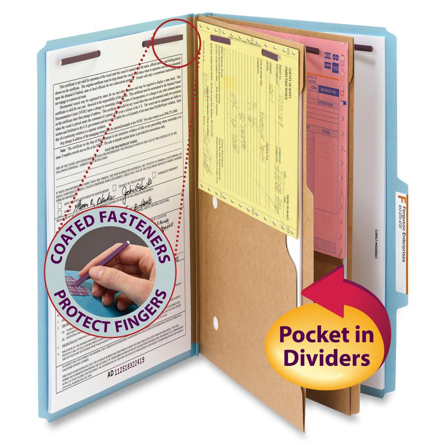Smead Pocket Divider PressBoard Classification Folders - Legal - 8 1/2" x 14" Sheet Size - 2" Expansion - 2" Fastener Capacity for Folder - 2 Pocket(s) - 2/5 Tab Cut - Right of Center Tab Location - 2. Picture 6