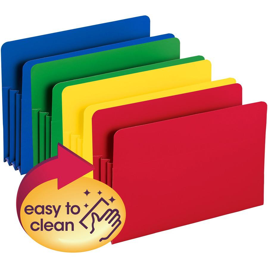 Smead Straight Tab Cut Legal File Pocket - 8 1/2" x 14" - 3 1/2" Expansion - Polypropylene - Blue, Green, Red, Yellow - 4 / Pack. Picture 5