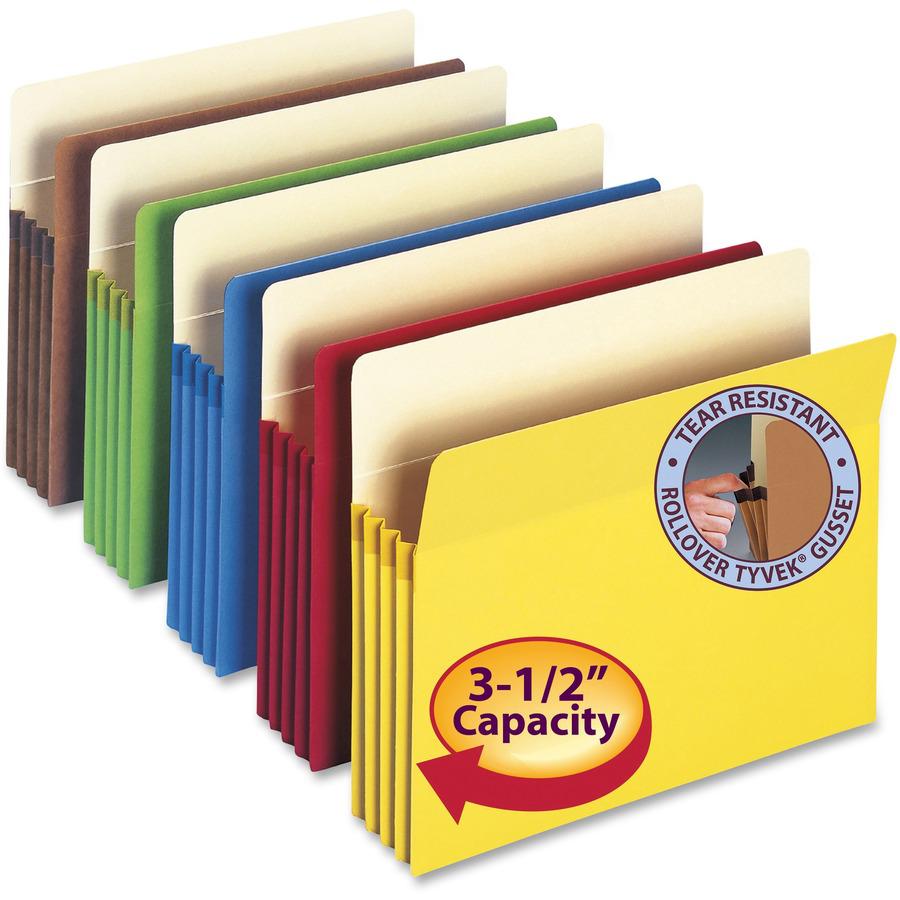 Smead Straight Tab Cut Letter Recycled File Pocket - 8 1/2" x 11" - 3 1/2" Expansion - Top Tab Location - Yellow, Green, Red, Blue, Redrope - 10% Recycled - 25 / Box. Picture 3