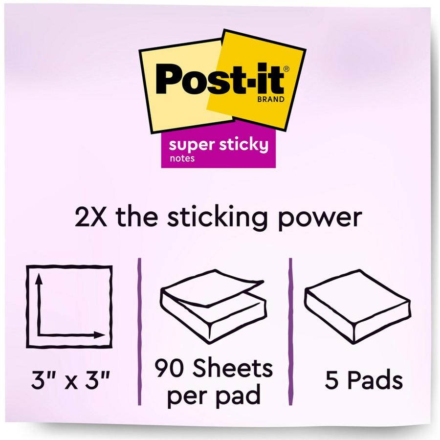 Post-it&reg; Super Sticky Notes - Energy Boost Color Collection - 450 - 3" x 3" - Square - 90 Sheets per Pad - Unruled - Vital Orange, Tropical Pink, Sunnyside, Blue Paradise, Limeade - Paper - Self-a. Picture 3
