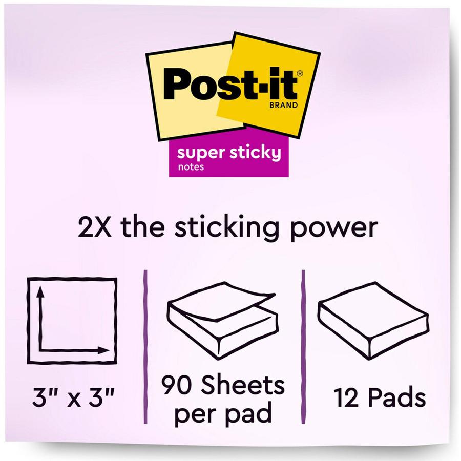 Post-it&reg; Super Sticky Notes - Playful Primaries Color Collection - 1080 - 3" x 3" - Square - 90 Sheets per Pad - Unruled - Candy Apple Red, Vital Orange, Sunnyside, Lucky Green, Blue Paradise, Iri. Picture 7