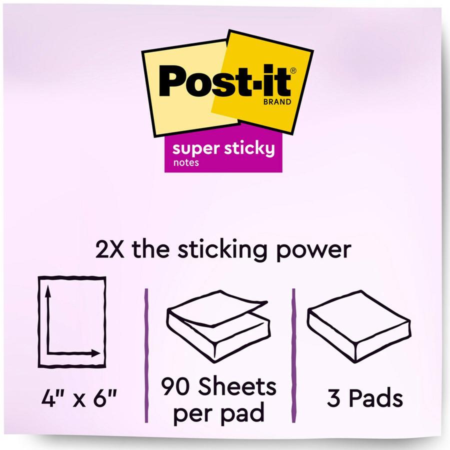 Post-it&reg; Super Sticky Notes - Oasis Color Collection - 270 - 4" x 6" - Rectangle - 90 Sheets per Pad - Ruled - Washed Denim, Fresh Mint, Lucky Green - Paper - Self-adhesive - 3 / Pack. Picture 3