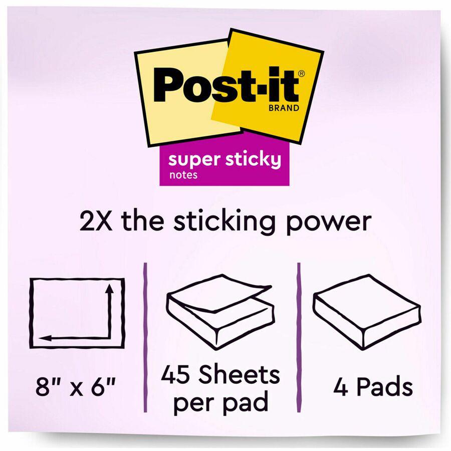 Post-it&reg; Super Sticky Lined Meeting Notepads - 180 - 6" x 8" - Rectangle - 45 Sheets per Pad - Ruled - Vital Orange, Tropical Pink, Sunnyside, Limeade - Paper - Self-adhesive - 4 / Pack. Picture 4
