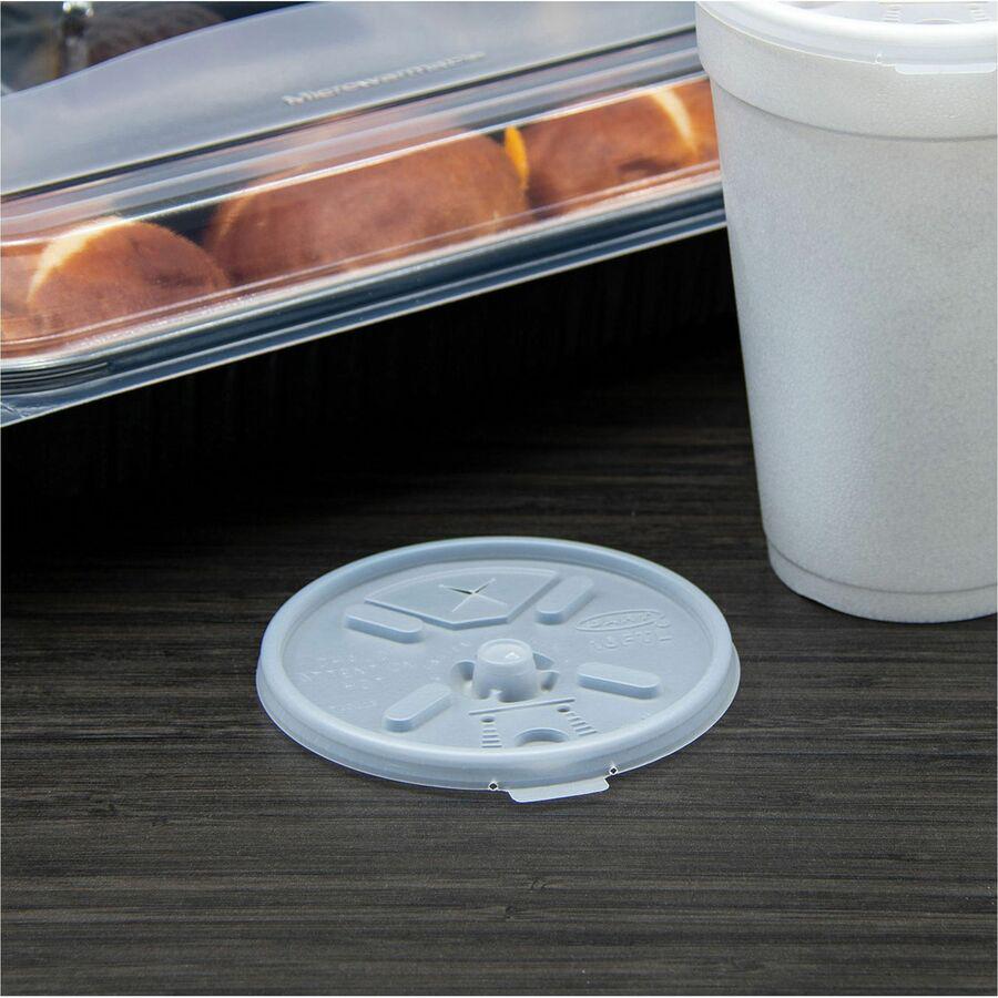 Dart Lift-n-lock Fold Tab Lids - Round - Plastic - 10 / Carton - 100 Per Bag - White. Picture 6