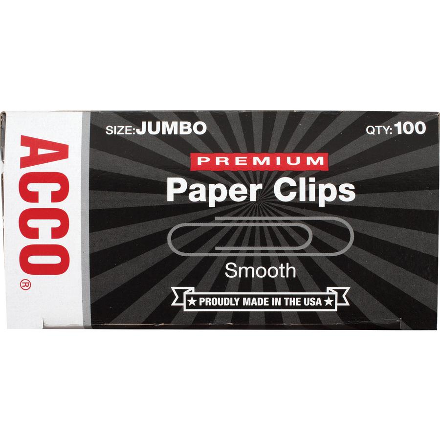 Wilson Jones Premium Jumbo Smooth Paper Clips - Jumbo - 2.3" Width - 1.88" Size Capacity - 20 Sheet Capacity - Corrosion Resistant, Galvanized, Long Lasting - 1000 / Pack - Silver - Metal. Picture 3