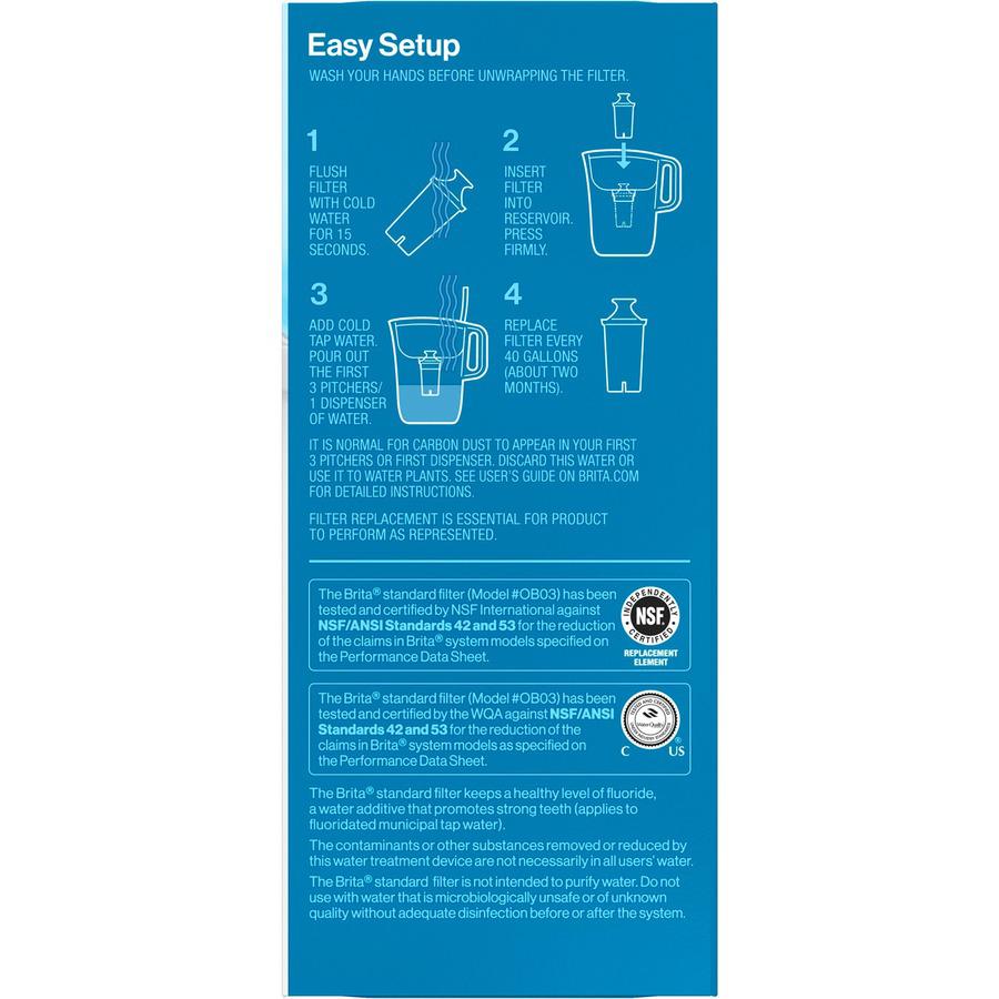 Brita Replacement Water Filter for Pitchers - Pitcher - 40 gal Filter Life (Water Capacity)2 Month Filter Life (Duration) - 3 / Pack - Blue, White. Picture 12
