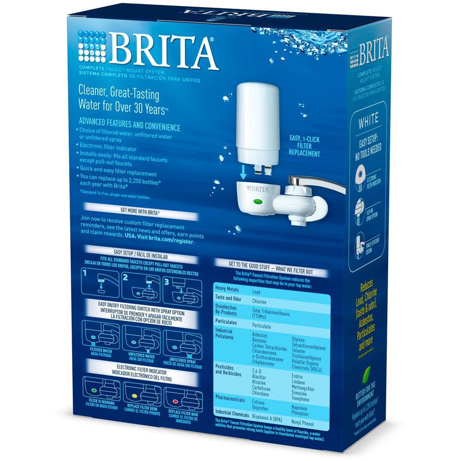 Brita Complete Water Faucet Filtration System With Light Indicator - Faucet - 100 gal Filter Life (Water Capacity) - 1 Each - White, Blue. Picture 12