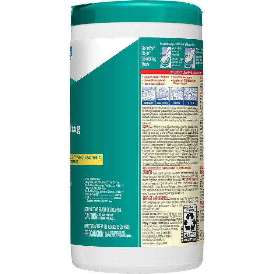 CloroxPro&trade; Disinfecting Wipes - For Hard Surface, Glass, Mirror - Ready-To-Use - Fresh Scent - 75 / Canister - 6 / Carton - Pleasant Scent, Disinfectant, Pre-moistened, Textured, Streak-free, Bl. Picture 18