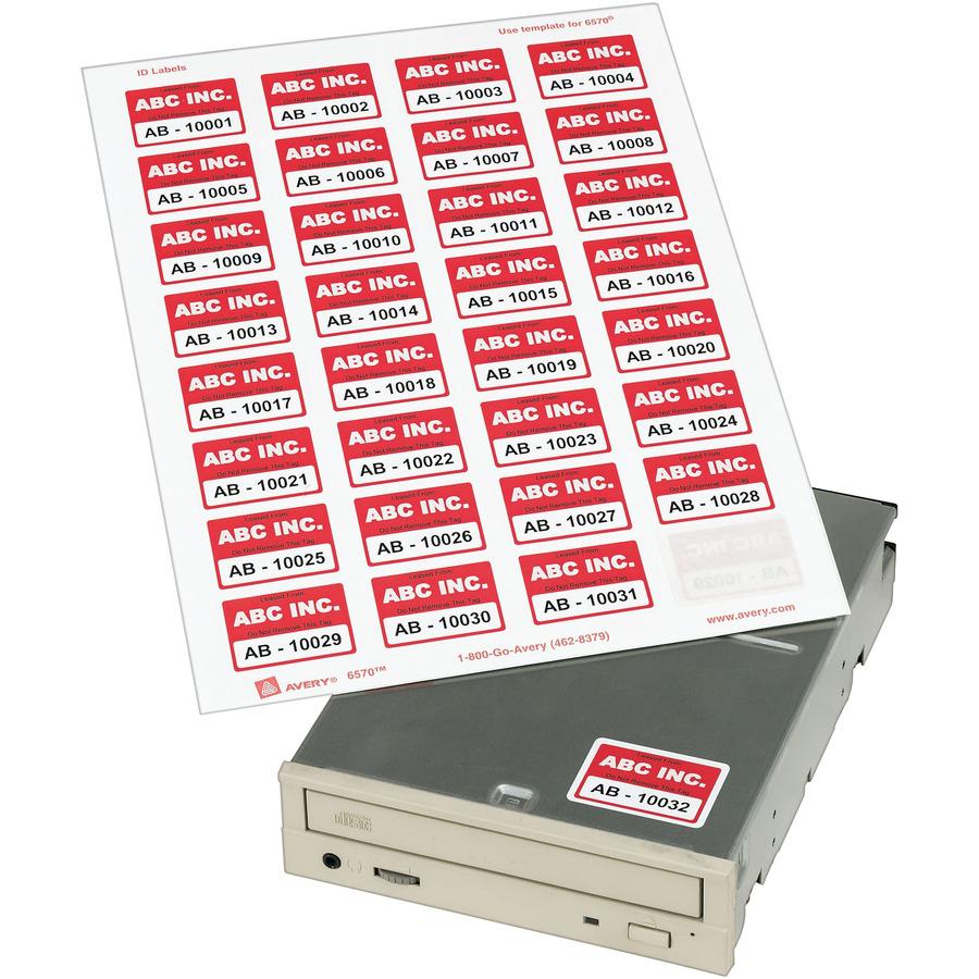 Avery&reg; Laser Inkjet Printer Permanent ID Labels - 1 1/4" Width x 1 3/4" Length - Permanent Adhesive - Rectangle - Laser, Inkjet - White - Paper - 32 / Sheet - 15 Total Sheets - 480 Total Label(s) . Picture 3