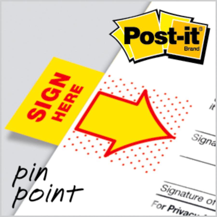Post-it&reg; Message Flags - 100 x Yellow - 1" x 1 3/4" - Arrow, Rectangle - Unruled - "SIGN HERE" - Yellow - Removable, Self-adhesive - 100 / Pack. Picture 3