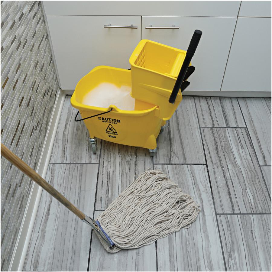 Genuine Joe Wood Handle Complete Wet Mop - 60" x 0.94" Cotton Head Wood Handle - Lightweight, Rust Resistant, Absorbent, 4-ply, Refillable - 1 Each. Picture 8