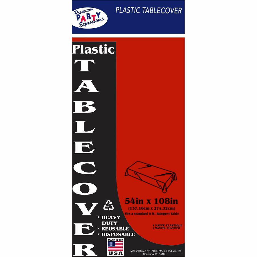 Tablemate Heavy-duty Plastic Table Covers - 108" Length x 54" Width - Plastic - Red - 6 / Pack. Picture 4