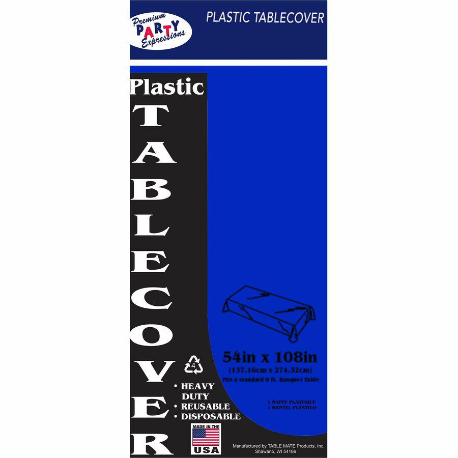 Tablemate Heavy-duty Plastic Table Covers - 108" Length x 54" Width - Plastic - Blue - 6 / Pack. Picture 4