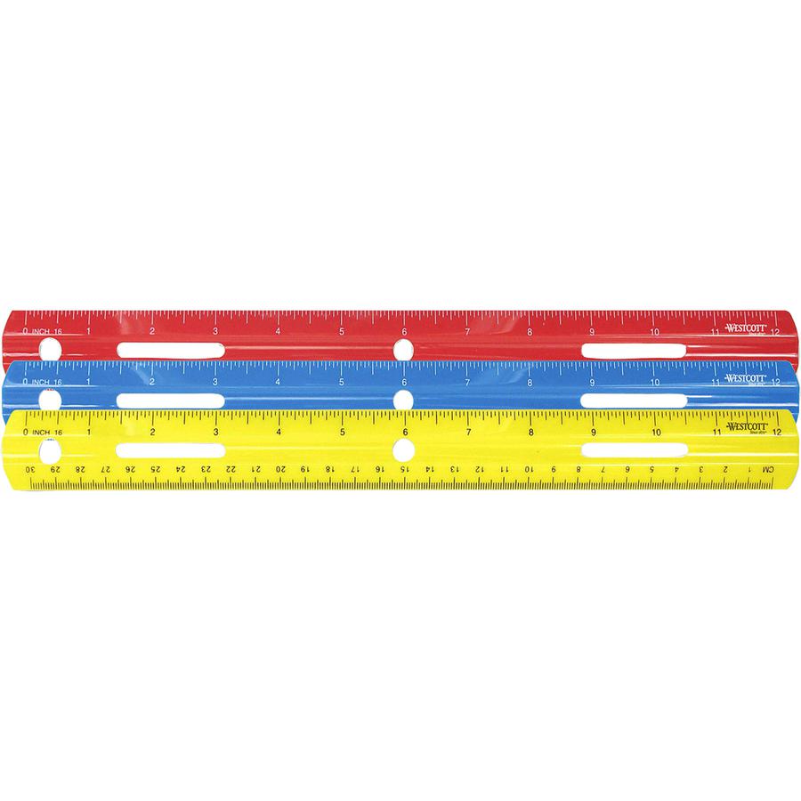 Westcott 12" Plastic Ruler - 12" Length - 1/16 Graduations - Imperial, Metric Measuring System - Plastic - 1 Each - Assorted. Picture 2