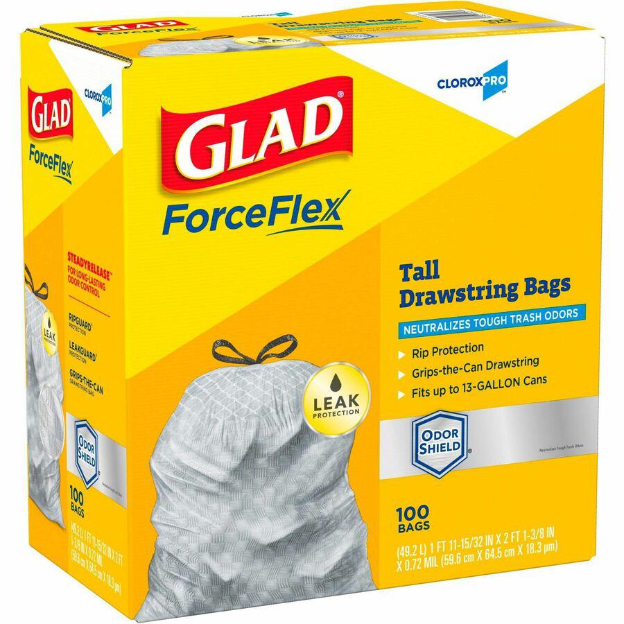 CloroxPro&trade; ForceFlex Tall Kitchen Drawstring Trash Bags - 13 gal Capacity - 24" Width x 25.13" Length - 90 mil (2286 Micron) Thickness - Gray - Plastic - 1/Box - 100 Per Box - Kitchen, Office, D. Picture 18