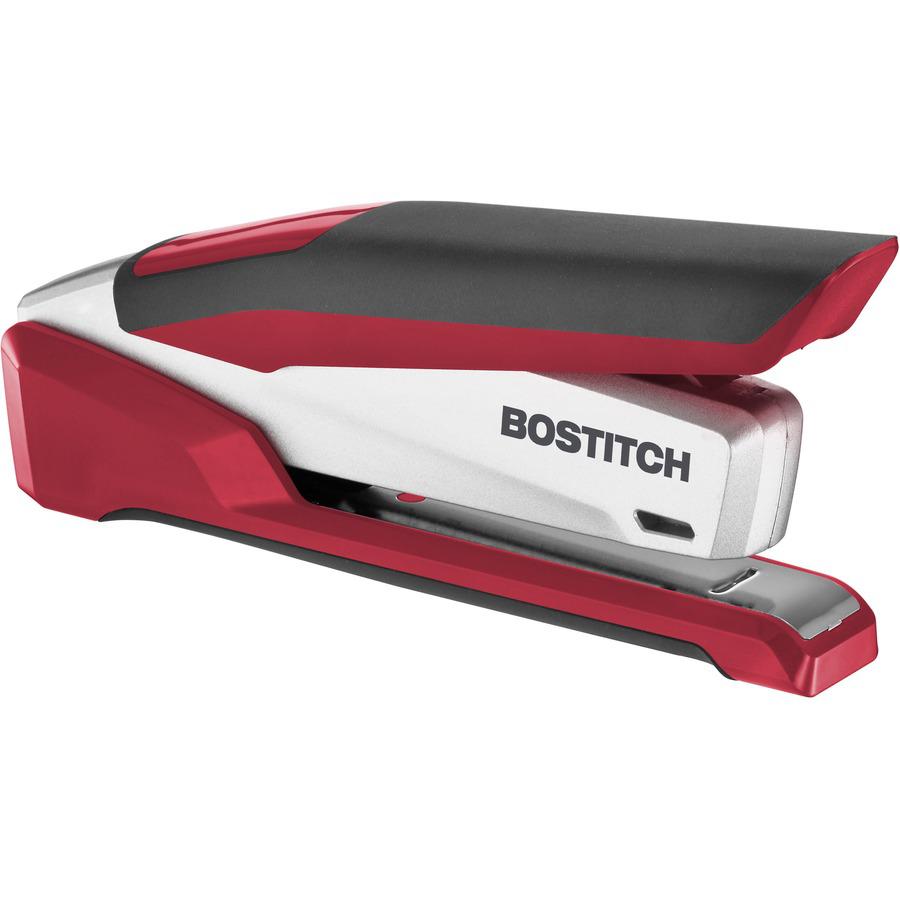Bostitch InPower 28 Spring-Powered Premium Desktop Stapler - 28 Sheets Capacity - 210 Staple Capacity - Full Strip - 1/4" Staple Size - Silver, Red. Picture 11