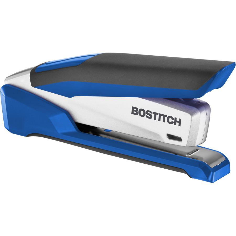Bostitch InPower 28 Spring-Powered Premium Desktop Stapler - 28 Sheets Capacity - 210 Staple Capacity - Full Strip - 1/4" Staple Size - Blue, Silver. Picture 3