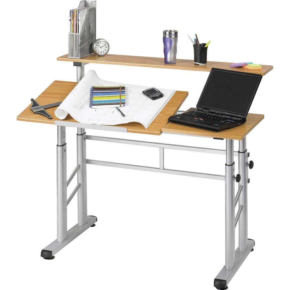 Safco Height-Adjustable Split Level Drafting Table - Rectangle Top - Adjustable Height - 26.50" to 37.25" Adjustment - Assembly Required - Medium Oak - Steel, Wood - 1 Each. Picture 4