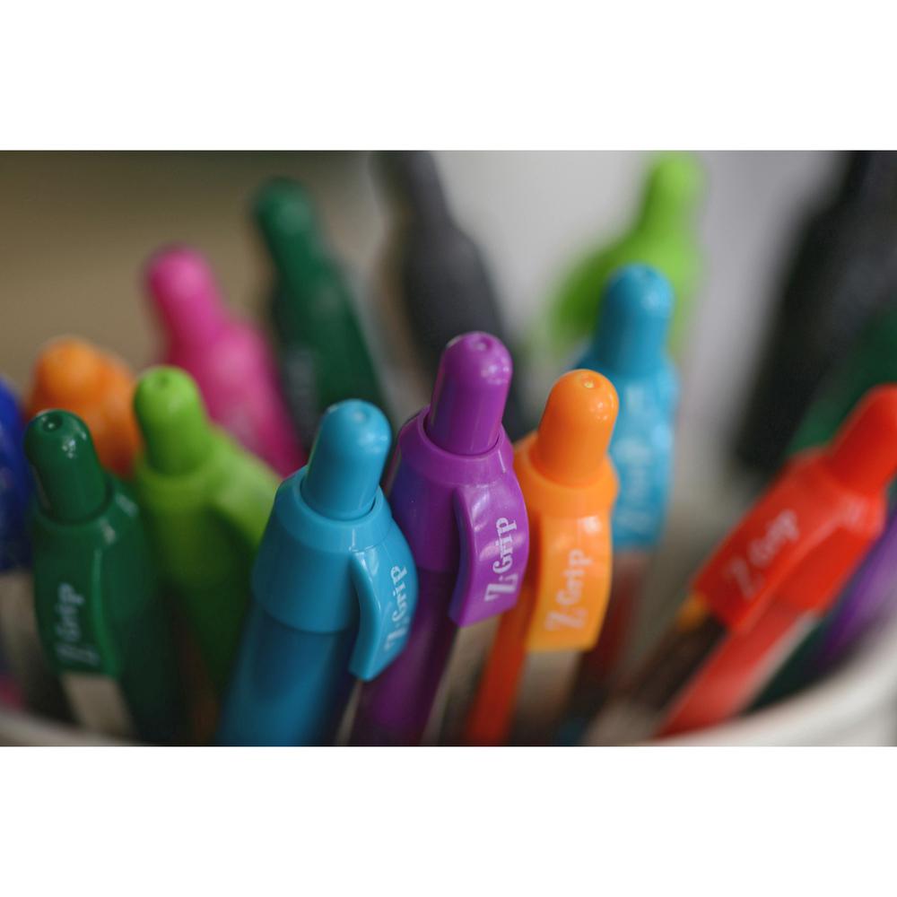Zebra Pen Z-Grip Retractable Ballpoint Pens - Medium Pen Point - 1 mm Pen Point Size - Retractable - Black, Blue, Red, Green, Violet, Orange, Teal, Fuschia - Clear Barrel - 24 / Pack. Picture 3
