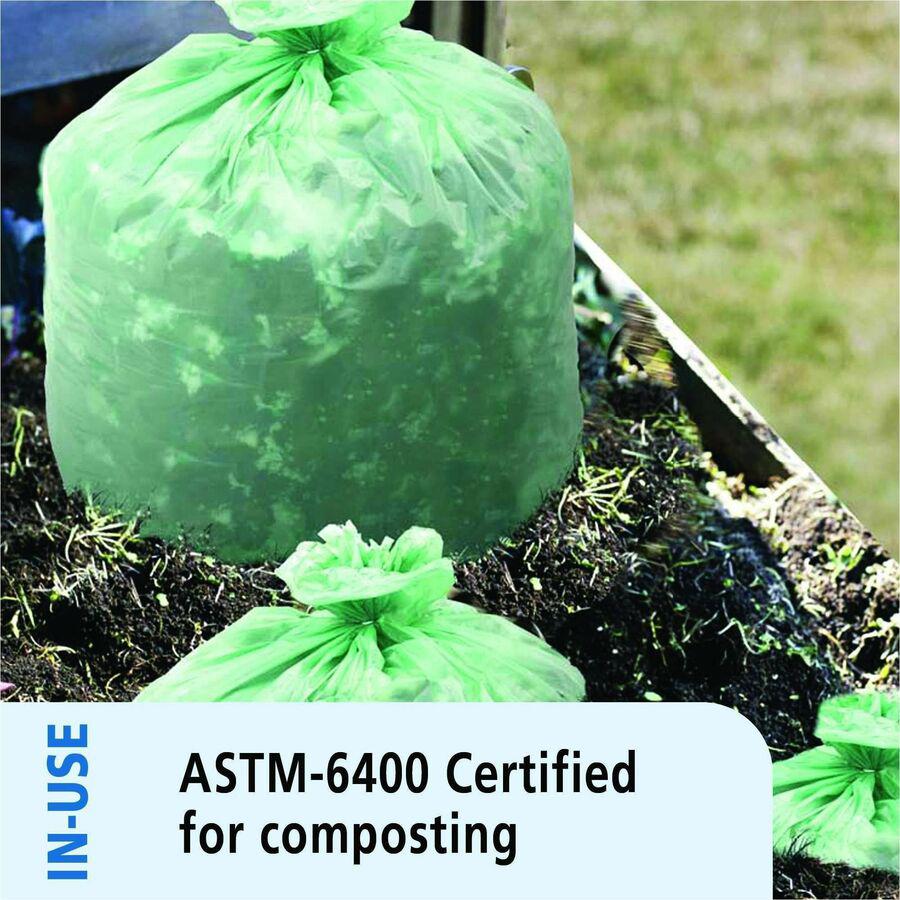 Stout EcoSafe Trash Bags - 30 gal Capacity - 30" Width x 39" Length - 1.10 mil (28 Micron) Thickness - Green - Plastic - 48/Carton. Picture 10