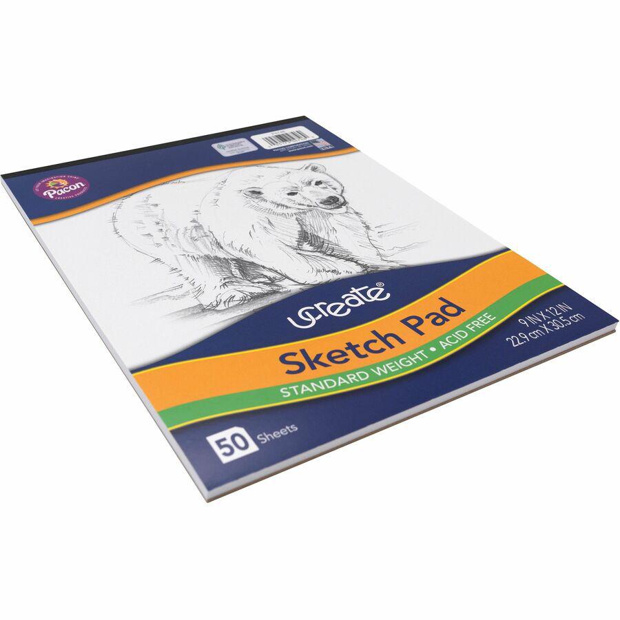 UCreate Medium Weight Sketch Pads - 50 Sheets - 9" x 12" - White Paper - Acid-free, Mediumweight - Recycled - 50 / Pad. Picture 3