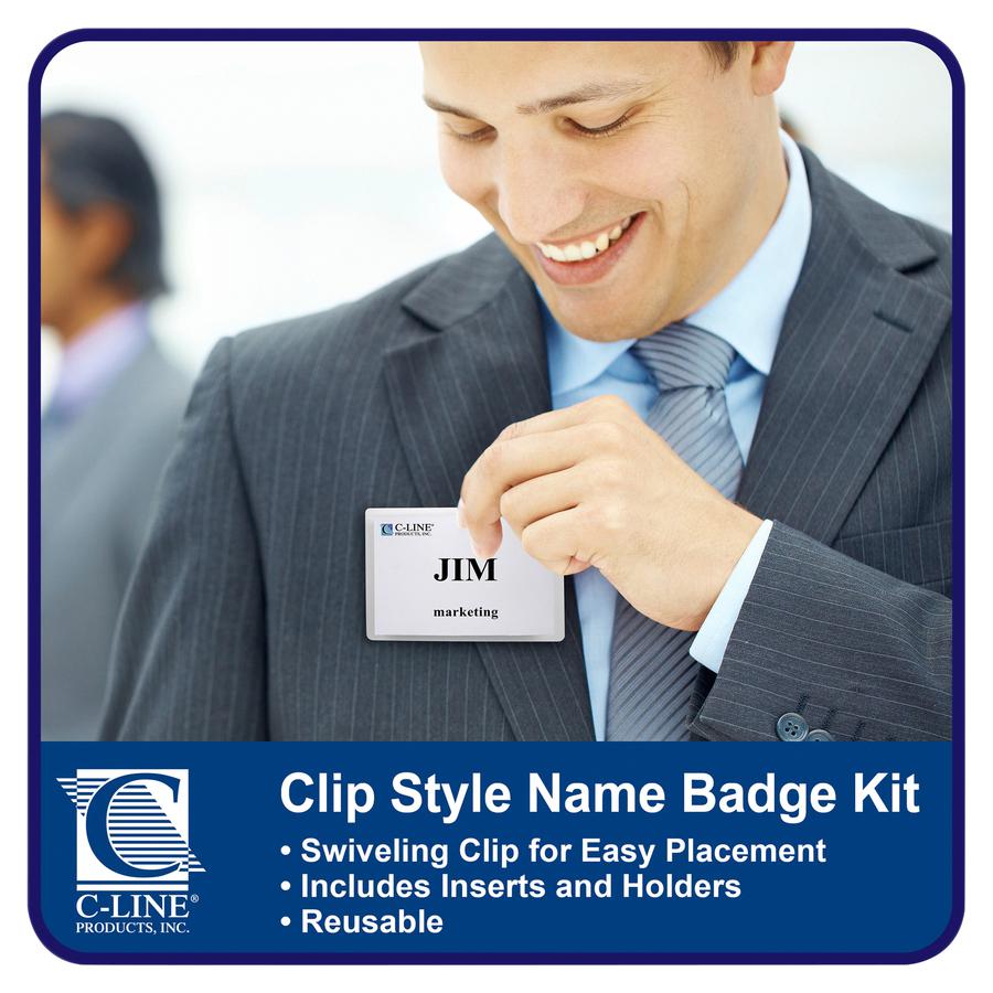 C-Line Clip Style Name Badge Holder Kit - Sealed Holders with Inserts, 4 x 3, 96/BX, 95596. Picture 4