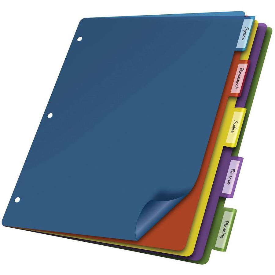 Cardinal Extra-tough Poly Dividers - 5 Tab(s)/Set - Letter - 8.50" Width x 11" Length - 3 Hole Punched - Polypropylene Divider - Multicolor Tab(s) - Fray Resistant, Tear Resistant, Scratch Resistant, . Picture 3
