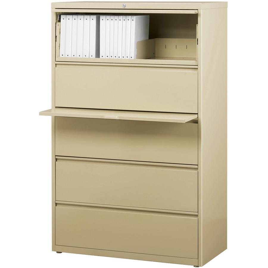 Lorell Fortress Series Lateral File w/Roll-out Posting Shelf - 36" x 18.6" x 67.7" - 5 x Drawer(s) for File - Legal, Letter, A4 - Lateral - Rust Proof, Leveling Glide, Interlocking, Ball-bearing Suspe. Picture 6