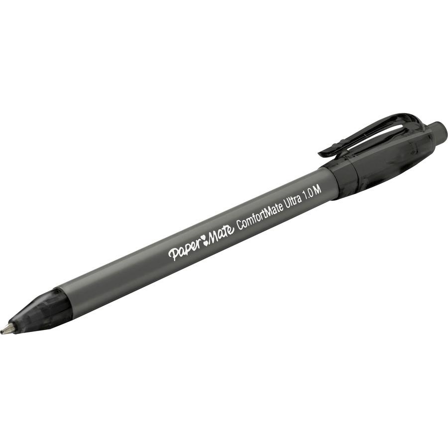Paper Mate Comfort Mate Retractable Pens - Medium Pen Point - Retractable - Black - Black Rubber Barrel - 1 Dozen. Picture 4
