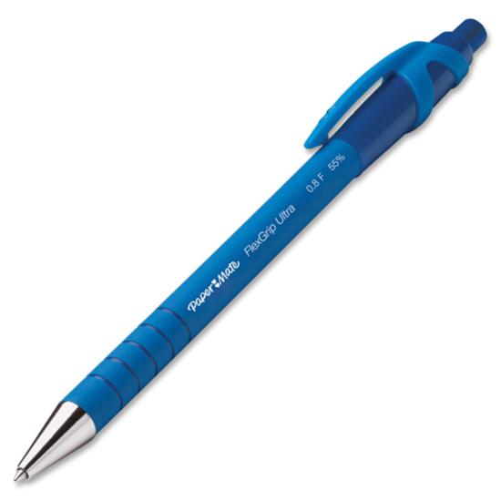 Paper Mate Flexgrip Ultra Retractable Pens - Fine Pen Point - Refillable - Retractable - Blue Alcohol Based Ink - Rubber Barrel - 12 / Box. Picture 4