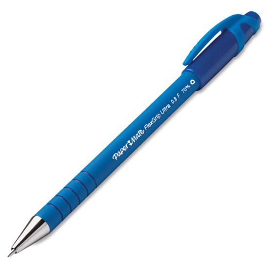 Paper Mate Flexgrip Ultra Recycled Pens - Fine Pen Point - Blue - Blue Rubber Barrel - 1 / Box. Picture 4