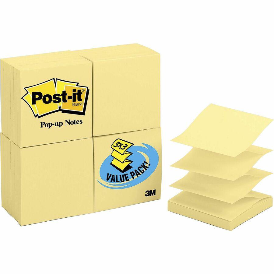 Post-it&reg; Dispenser Notes Value Pack - 2400 - 3" x 3" - Square - 100 Sheets per Pad - Unruled - Canary Yellow - Paper - Self-adhesive, Repositionable - 24 / Pack. Picture 3