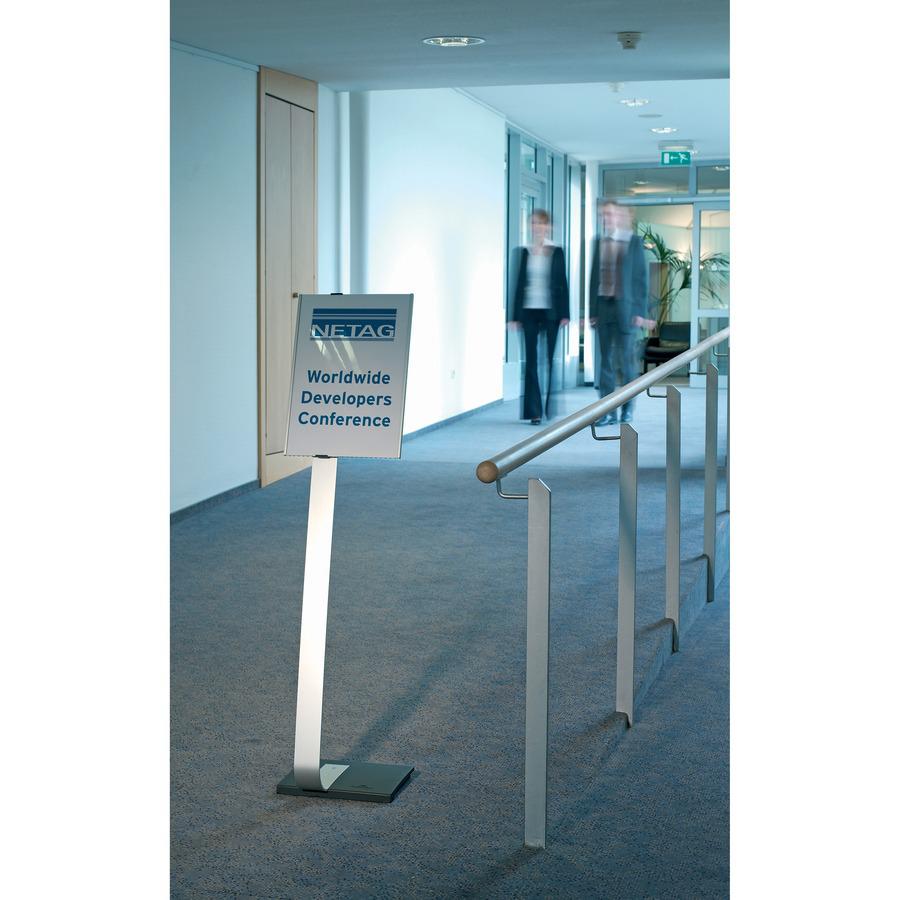 DURABLE&reg; INFO SIGN Tabloid Floor Stand - 11" x 17" Sign - 43" - 50" Height - Rectangular Shape - Acrylic, Stainless Steel - Updateable - Silver - 1 Pack. Picture 3