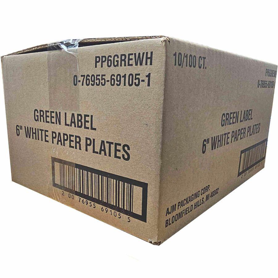 AJM 6" Green Label Economy Paper Plates - 100 / Bag - Microwave Safe - 6" Diameter - White - Paper Body - 10 / Carton. Picture 5
