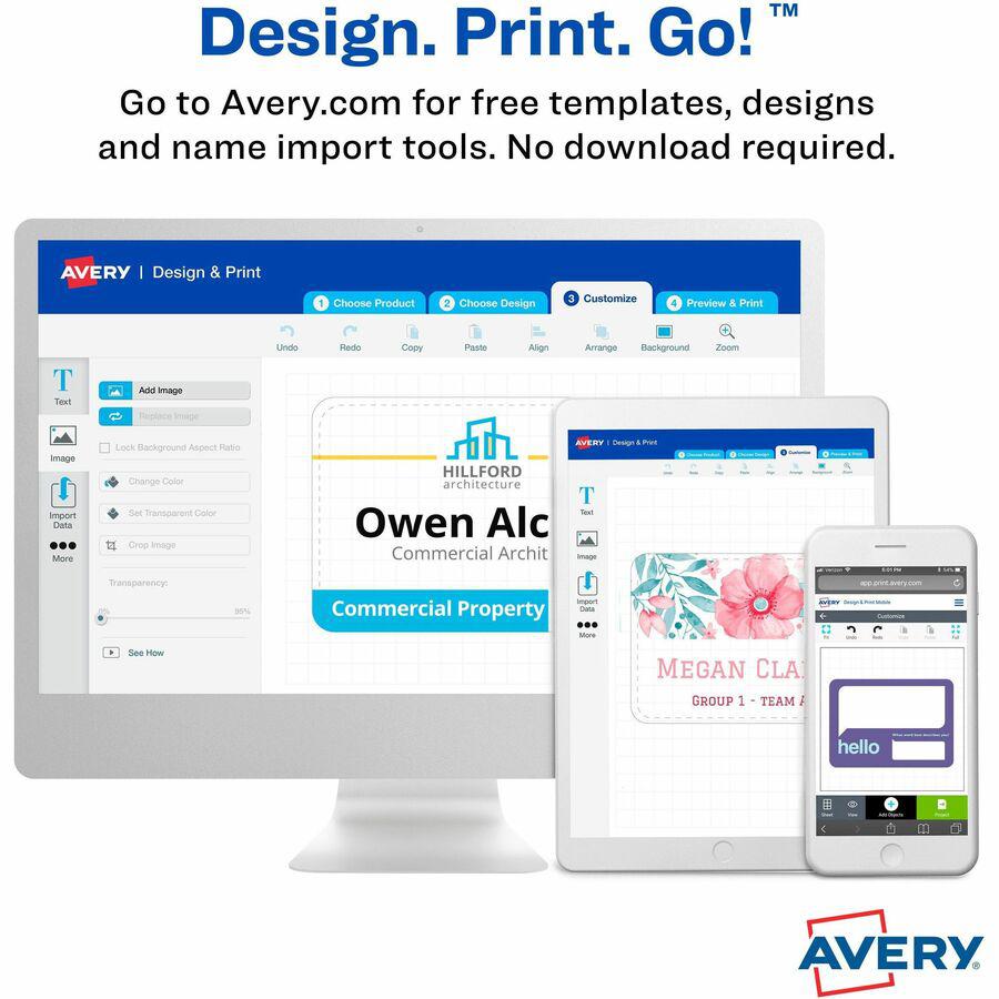 Avery&reg; Eco-friendly Premium Name Badge Labels - 2 21/64" Width x 3 3/8" Length - Removable Adhesive - Rectangle - Laser, Inkjet - White - Paper - 8 / Sheet - 50 Total Sheets - 400 Total Label(s) -. Picture 9