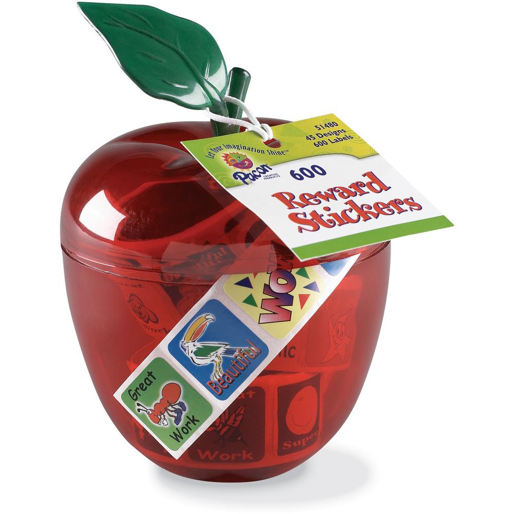 Pacon Plastic Apple Reward Stickers - 1" Height x 1" Width x 4" Length - Red - Plastic - 600 / Pack. Picture 4