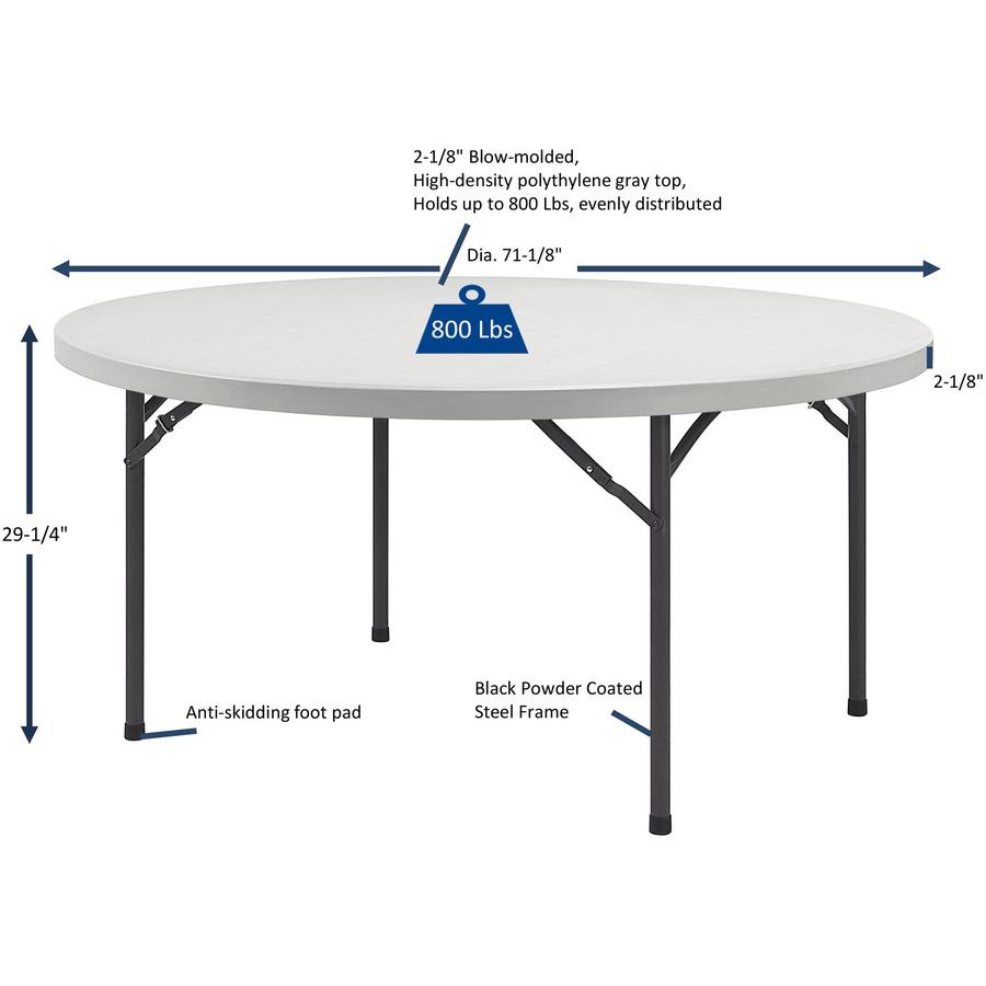 Lorell Ultra-Lite Banquet Folding Table - Round Top - 800 lb Capacity x 71" Table Top Diameter - 29.25" Height x 71" Width x 71" Depth - Gray, Powder Coated - 1 Each. Picture 9
