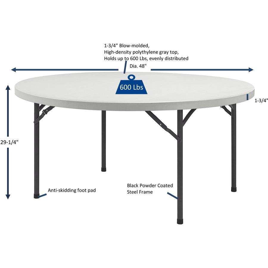 Lorell Ultra-Lite Banquet Folding Table - Round Top - 600 lb Capacity x 48" Table Top Diameter - 29.25" Height x 48" Width x 48" Depth - Gray, Powder Coated - 1 Each. Picture 9