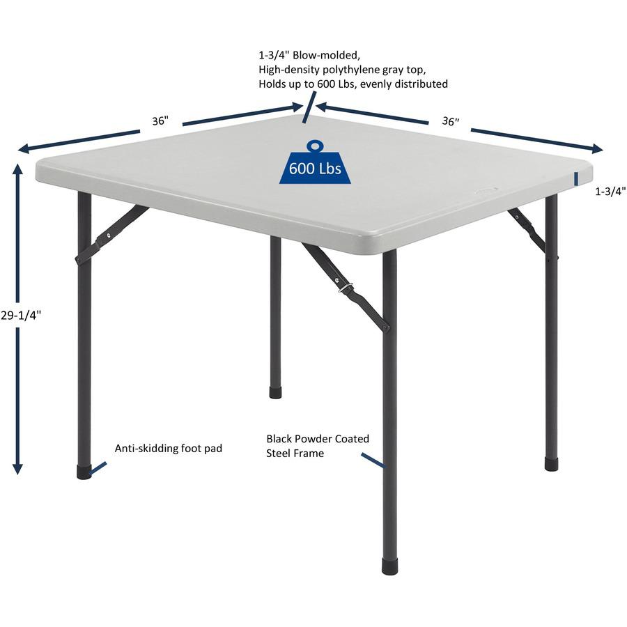 Lorell Banquet Folding Table - Four Leg Base - 29" Height x 36" Width x 36" Depth - Gray, Powder Coated - 1 Each. Picture 11