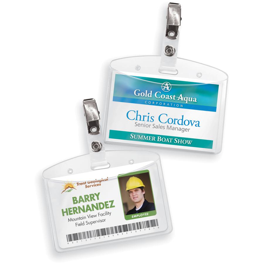 Avery&reg; Heavy-Duty Clip Style Badge Holders - Support 3.50" x 2.25" Media - Horizontal - 3.5" x 2.3" - Plastic - 50 / Box - Clear. Picture 5