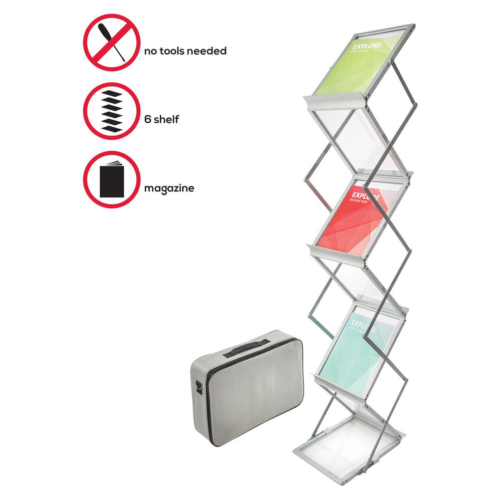 Deflecto Portable Literature Display - 6 Pocket(s) - 59" Height x 10.9" Width x 14.5" Depth - Floor - Collapsible - 1 Each. Picture 5