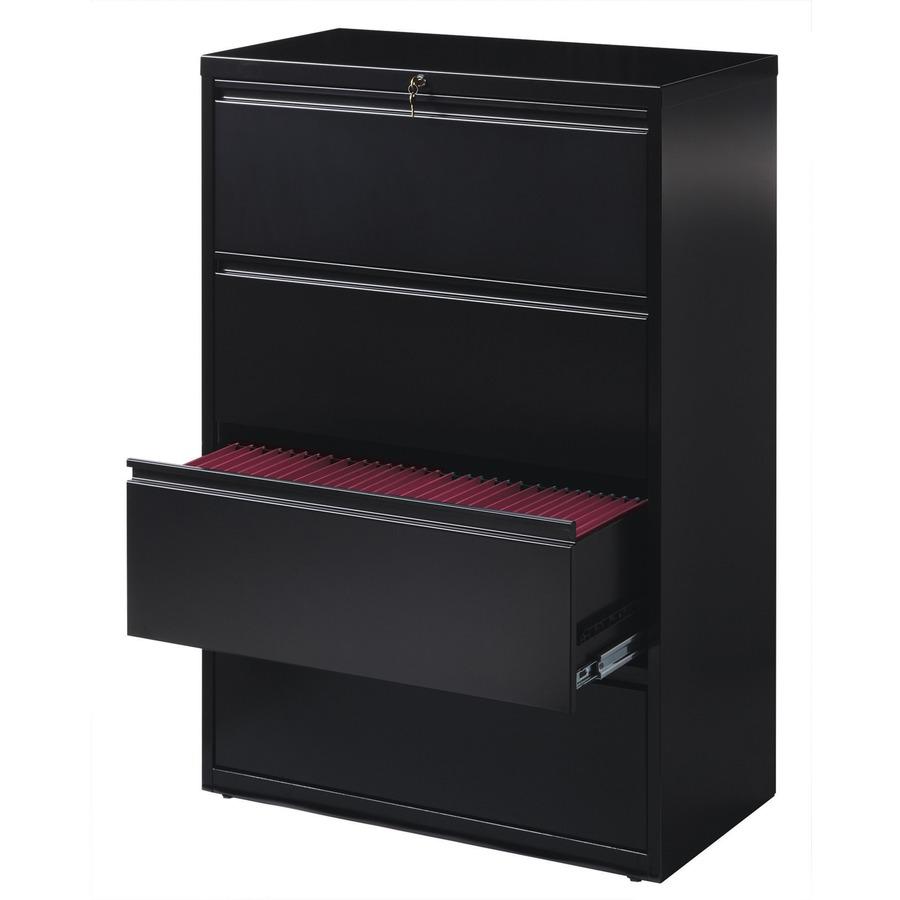 Lorell Fortress Series Lateral File - 36" x 18.6" x 52.5" - 4 x Drawer(s) for File - Letter, Legal, A4 - Lateral - Ball-bearing Suspension, Leveling Glide, Label Holder, Interlocking - Black - Steel -. Picture 6