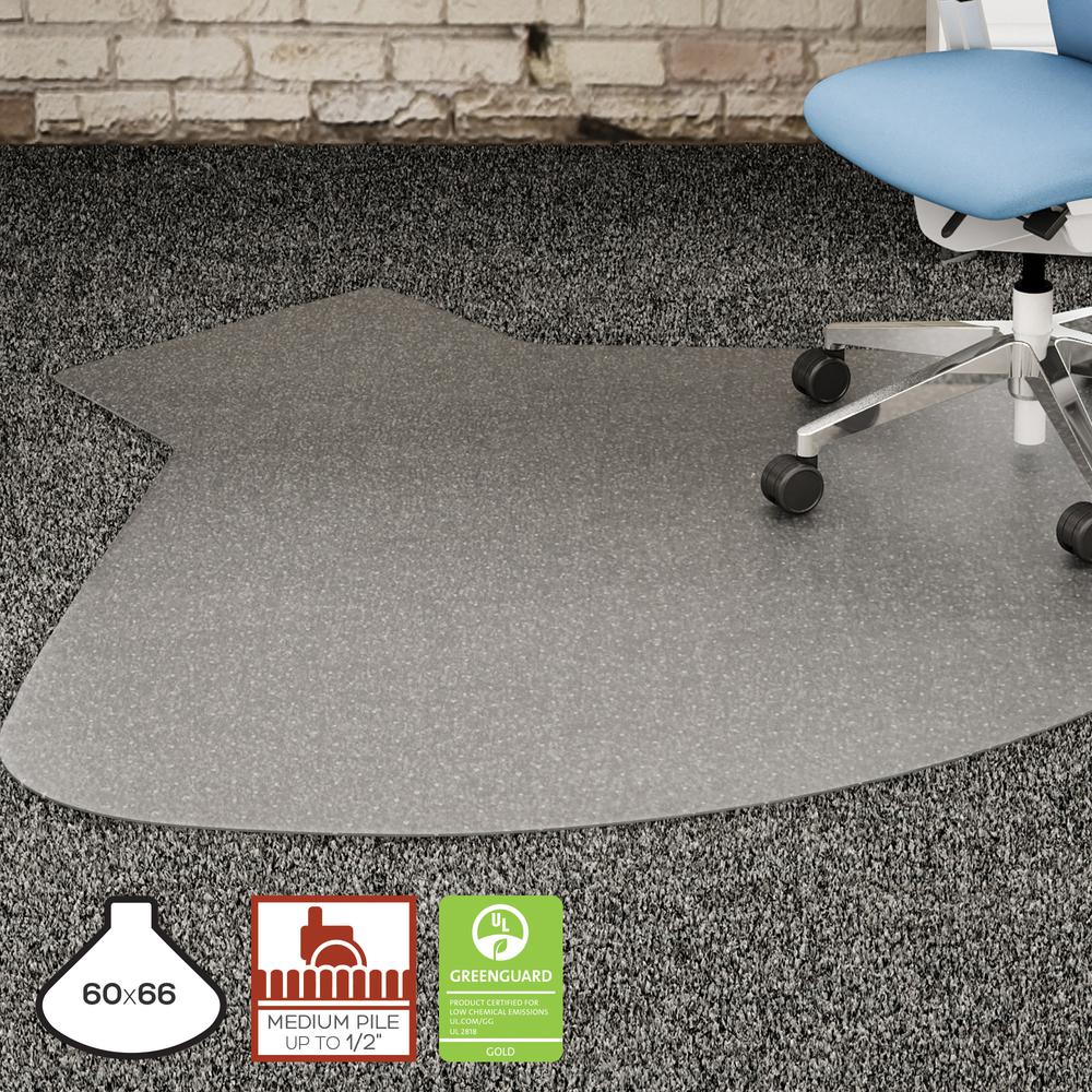 Lorell L-Workstation Medium-pile Chairmat - Carpeted Floor - 66" Length x 60" Width x 0.13" Thickness - Lip Size 12" Length x 20" Width - Vinyl - Clear. Picture 9