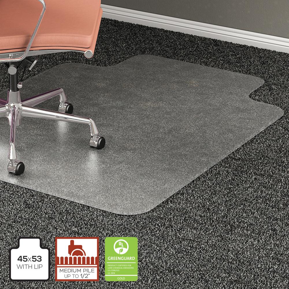 Lorell Plush-pile Wide-Lip Chairmat - Carpeted Floor - 53" Length x 45" Width x 0.173" Thickness - Lip Size 12" Length x 25" Width - Vinyl - Clear - 1Each. Picture 12