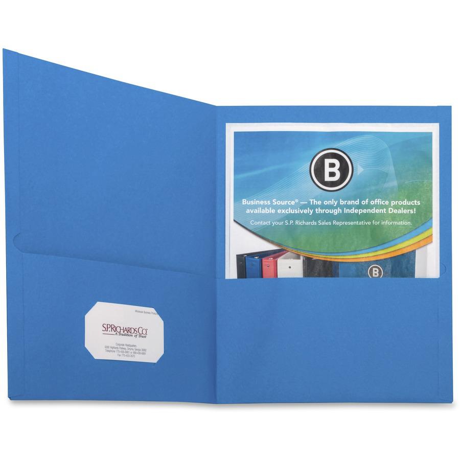 Business Source Letter Recycled Pocket Folder - 8 1/2" x 11" - 100 Sheet Capacity - 2 Internal Pocket(s) - Paper - Assorted - 35% Recycled - 25 / Box. Picture 7