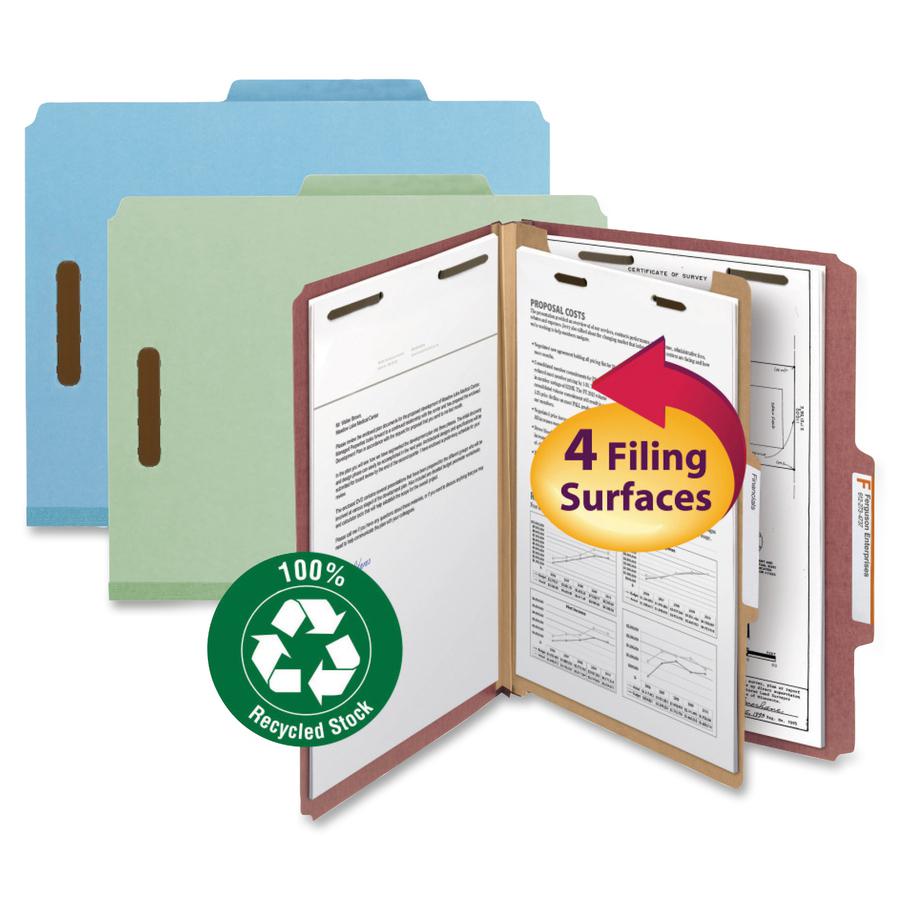 Smead 2/5 Tab Cut Legal Recycled Classification Folder - 8 1/2" x 14" - 2" Expansion - 4 x 2K Fastener(s) - 1" Fastener Capacity, 2" Fastener Capacity - Top Tab Location - Right of Center Tab Position. Picture 4