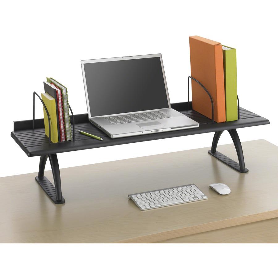 Safco Retainer Lip Desk Riser - 8.3" Height x 42" Width x 12.3" Depth - Swivel - Black - Melamine - 1 Each. Picture 3