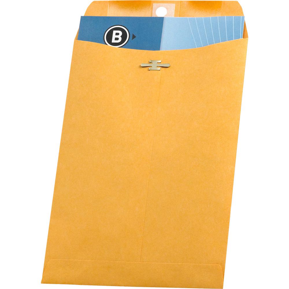 Business Source Heavy-duty Clasp Envelopes - Clasp - #63 - 6 1/2" Width x 9 1/2" Length - 28 lb - Clasp - Kraft - 100 / Box - Kraft. Picture 2
