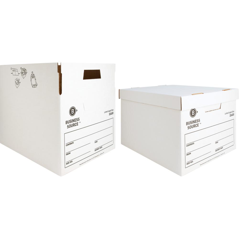 Business Source Quick Setup Medium-Duty Storage Box - External Dimensions: 12" Width x 15" Depth x 10"Height - Media Size Supported: Legal, Letter - Lift-off Closure - Medium Duty - Stackable - White . Picture 5
